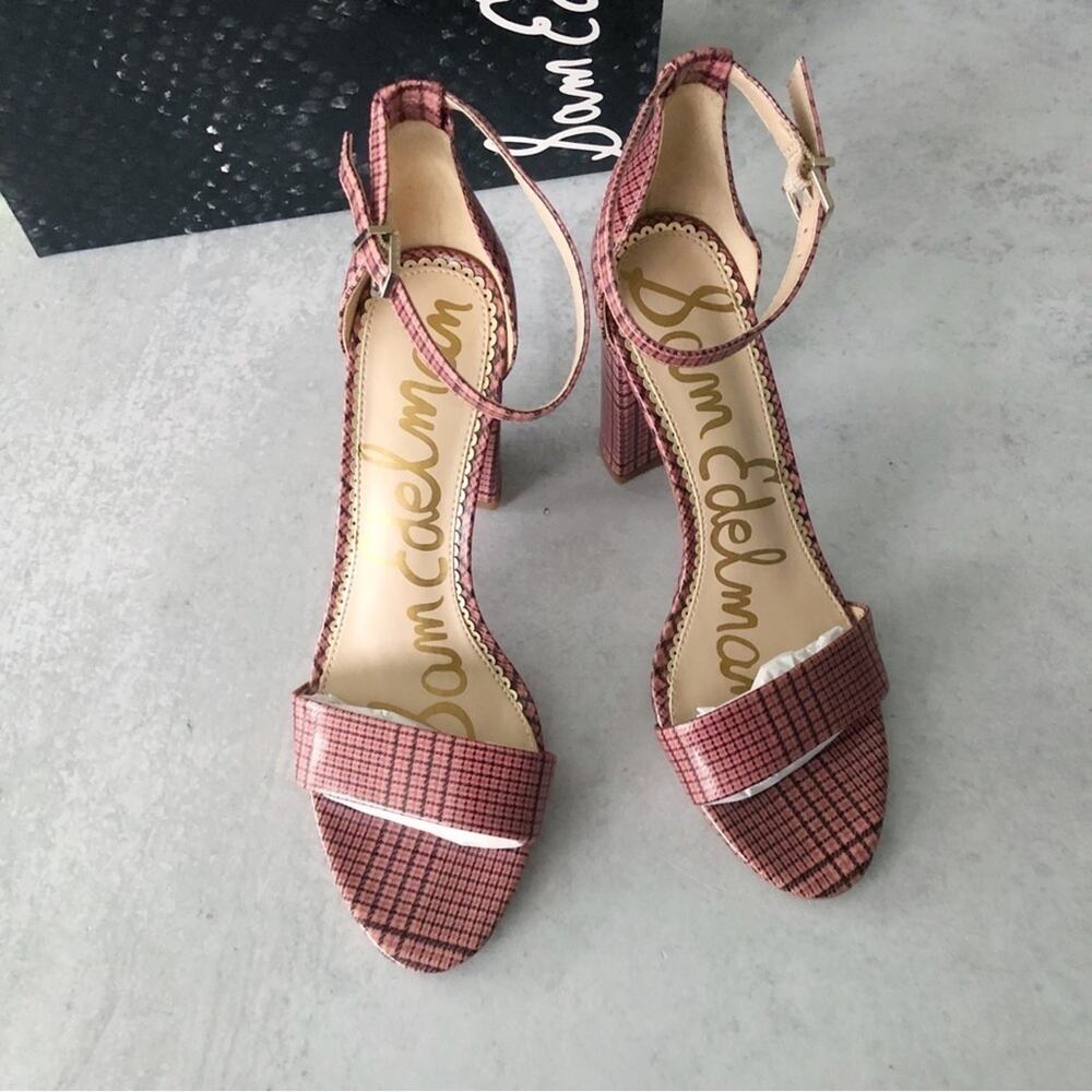 Sam Edelman Yaro Ankle Strap Sandal Cameo Pink Plaid NEW